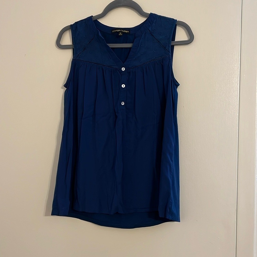 Always Indigo Navy Dress Tank Buttons Medium M